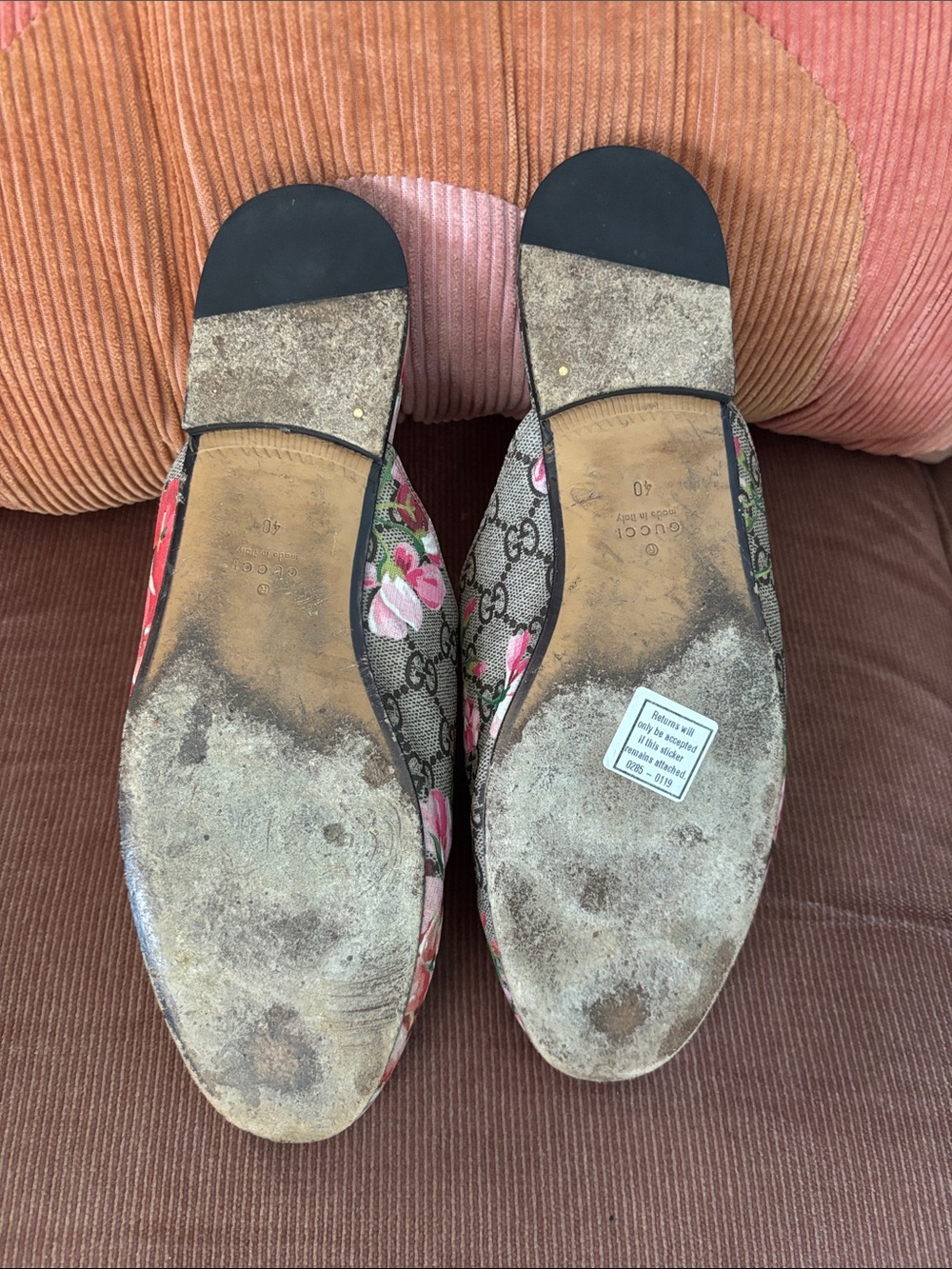 Gucci Blooms Horsebit Princetown Mules GG Floral Canvas Leather Slip On Pink Tan - Picture 6 of 17